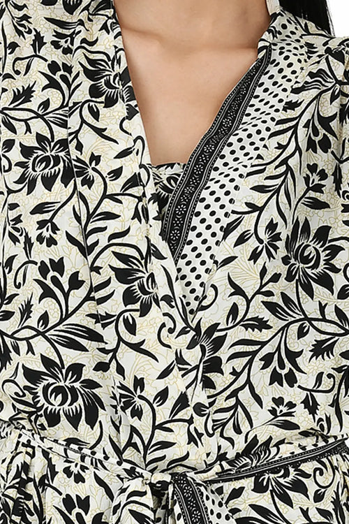 Women's Silk Kimono & Cami Set in ivory black floral