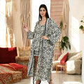 Women's Silk Kimono & Cami Set in ivory black floral