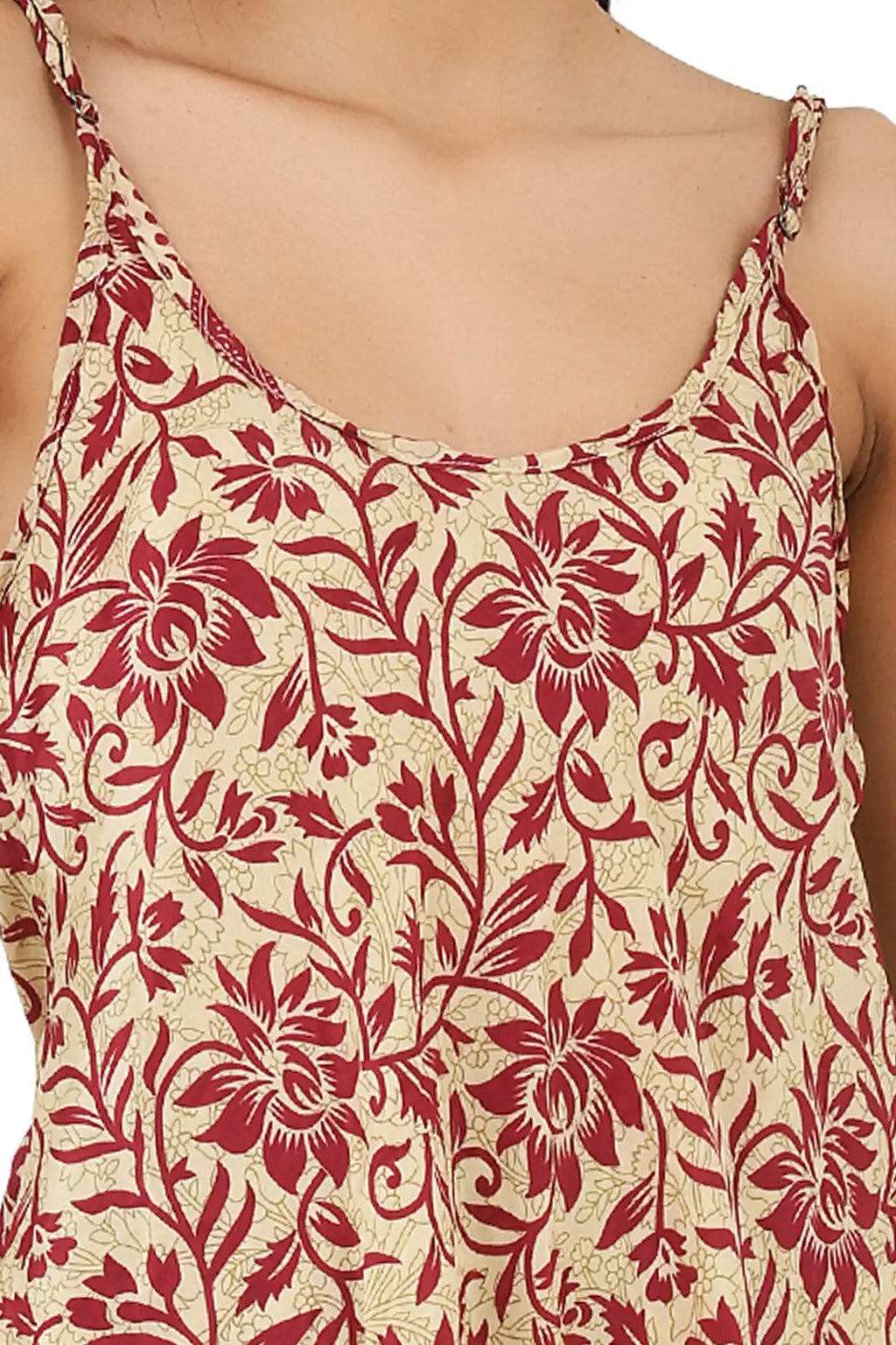 Silk Sari Women Kimono Cami Set | One Size Beige Red Floral Camisole