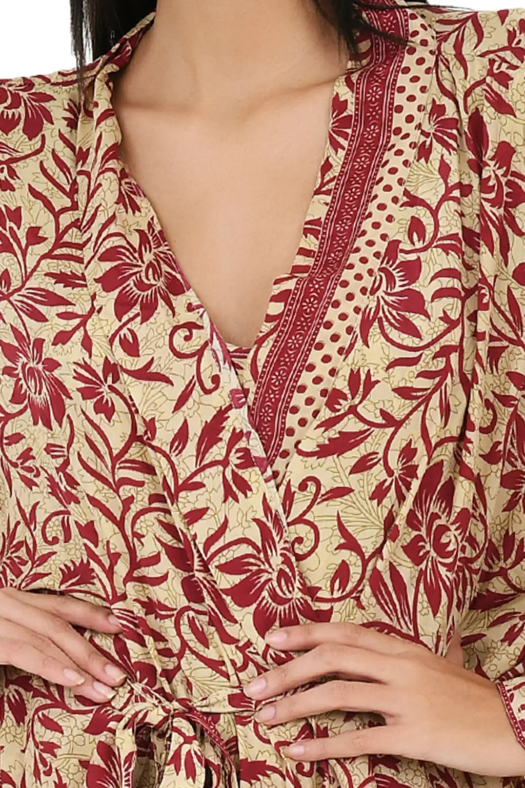 Silk Sari Women Kimono Cami Set | One Size Beige Red Floral Camisole