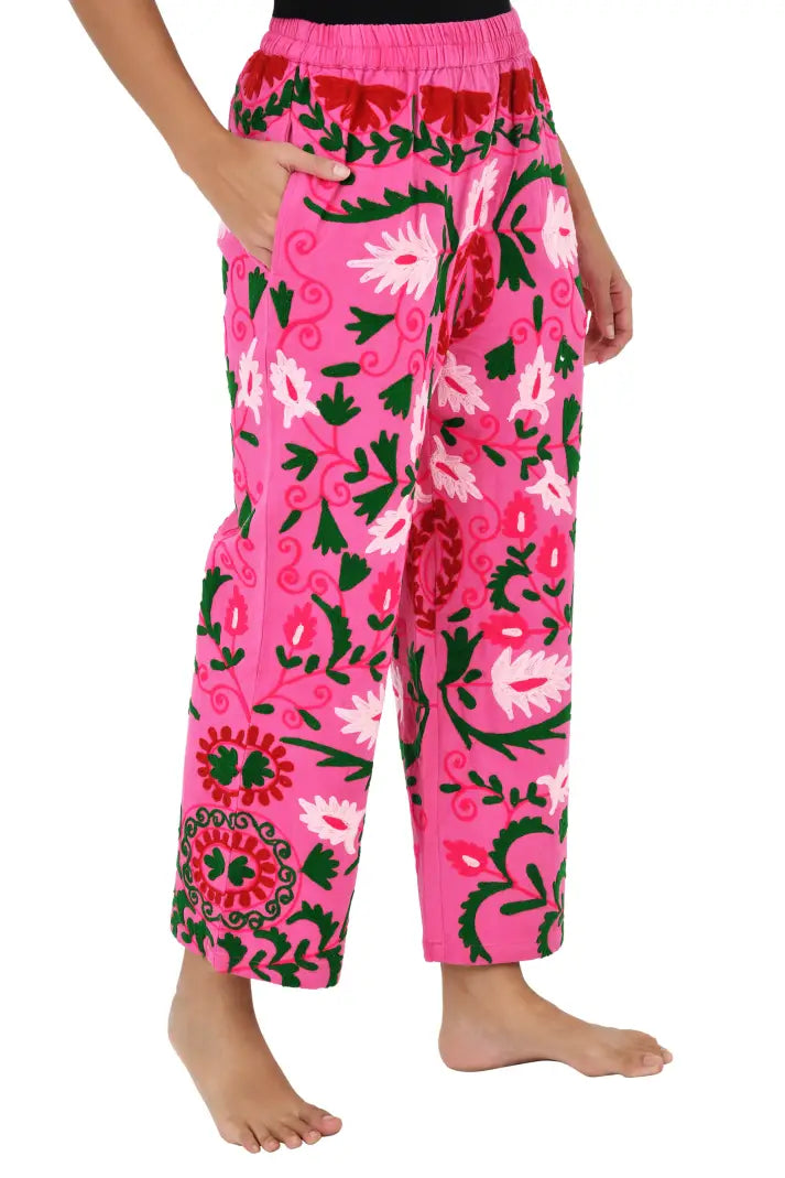 Women's Suzani embroidered Harem Pants in floral with pockets