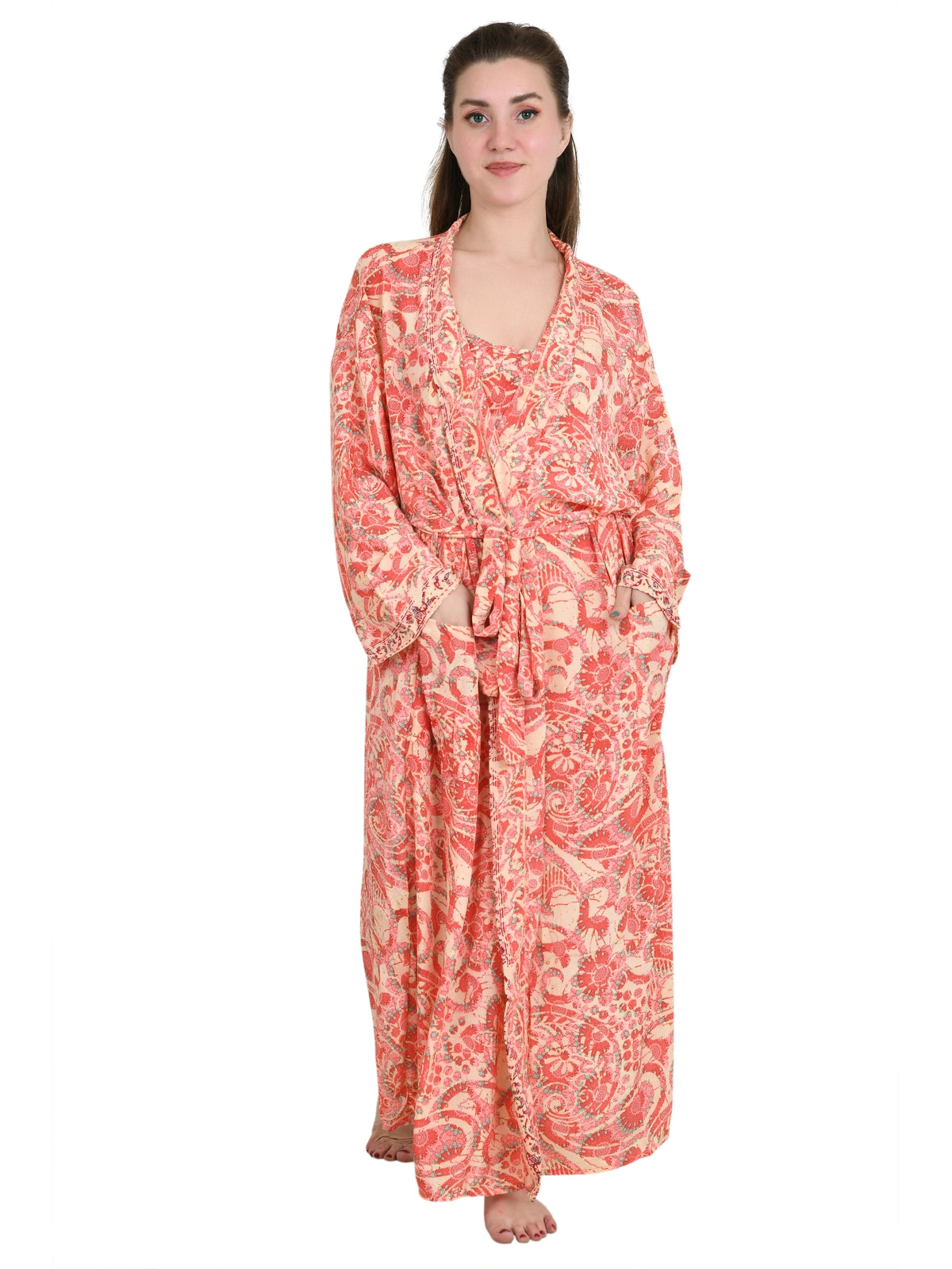Silky Sari Pyjama Kimono Cami Top Boxer Set of 3 Night Suit Sleep Wear Luxury Lounge Boho Dress Royal Beach Cover Up Floral Paisley Cardigan Gift For Her