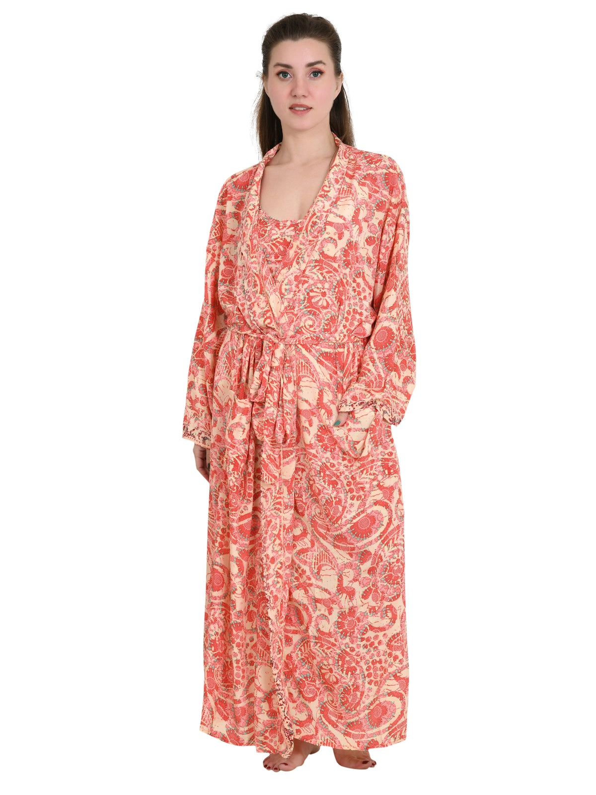 Silky Sari Pyjama Kimono Cami Top Boxer Set of 3 Night Suit Sleep Wear Luxury Lounge Boho Dress Royal Beach Cover Up Floral Paisley Cardigan Gift For Her