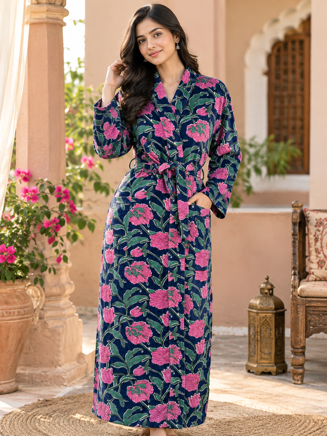 Women's reversible Velvet Kimono Robe
