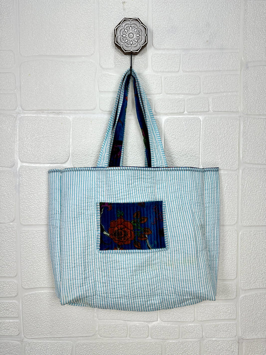 Boho Tote Bag Large Reversible Quilted Velvet Cotton | Beach Weekend Bag Eco friendly Sustainable Sturdy Grocery Shopping Ochre