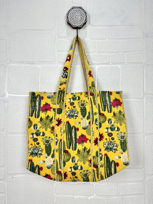 Boho Tote Bag Large Reversible Quilted Velvet Cotton | Beach Weekend Bag Eco friendly Sustainable Sturdy Grocery Shopping Ochre