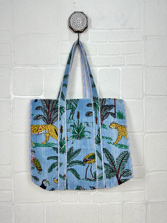 Boho Tote Bag Large Reversible Quilted Velvet Cotton | Beach Weekend Bag Eco friendly Sustainable Sturdy Grocery Shopping Ochre