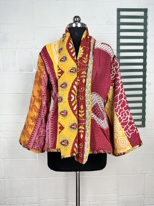 Vintage Kantha Stitch Dori Jacket | One of a Kind Handstitched Boho Chic Fashion Reversible Short Coat