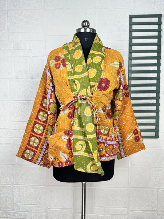 Vintage Kantha Stitch Dori Jacket | One of a Kind Handstitched Boho Chic Fashion Reversible Short Coat