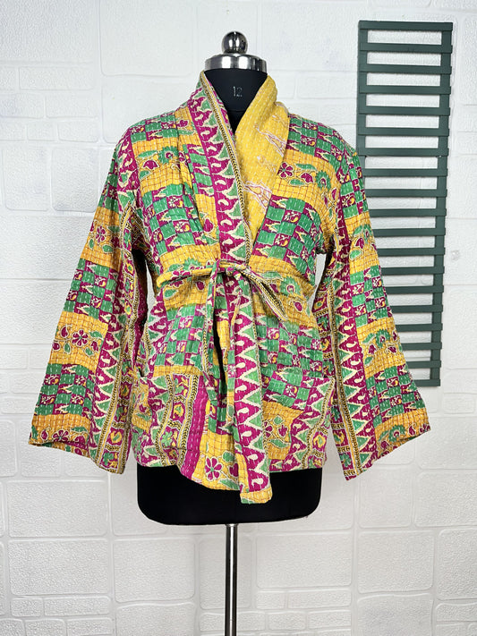 Vintage Kantha Stitch Dori Jacket | One of a Kind Handstitched Boho Chic Fashion Reversible Short Coat