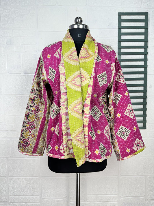 Vintage Kantha Stitch Dori Jacket | One of a Kind Handstitched Boho Chic Fashion Reversible Short Coat