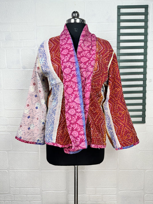 Vintage Kantha Stitch Dori Jacket | One of a Kind Handstitched Boho Chic Fashion Reversible Short Coat