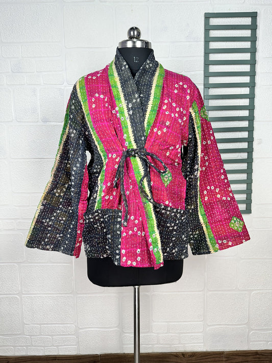 Vintage Kantha Stitch Dori Jacket | One of a Kind Handstitched Boho Chic Fashion Reversible Short Coat