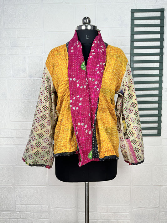 Vintage Kantha Stitch Dori Jacket | One of a Kind Handstitched Boho Chic Fashion Reversible Short Coat