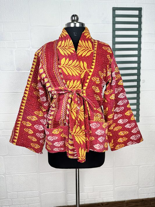 Vintage Kantha Stitch Dori Jacket | One of a Kind Handstitched Boho Chic Fashion Reversible Short Coat