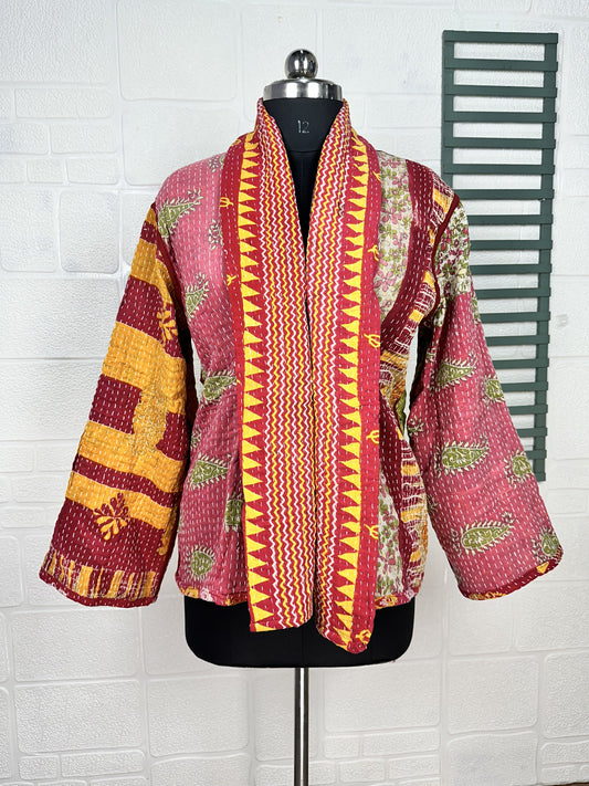 Vintage Kantha Stitch Dori Jacket | One of a Kind Handstitched Boho Chic Fashion Reversible Short Coat