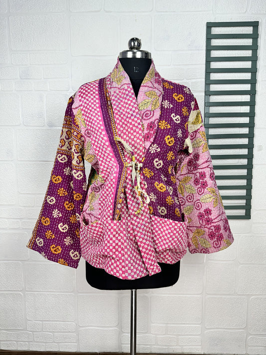 Vintage Kantha Stitch Dori Jacket | One of a Kind Handstitched Boho Chic Fashion Reversible Short Coat