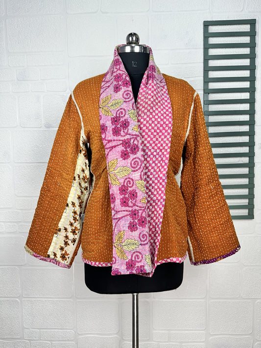 Vintage Kantha Stitch Dori Jacket | One of a Kind Handstitched Boho Chic Fashion Reversible Short Coat