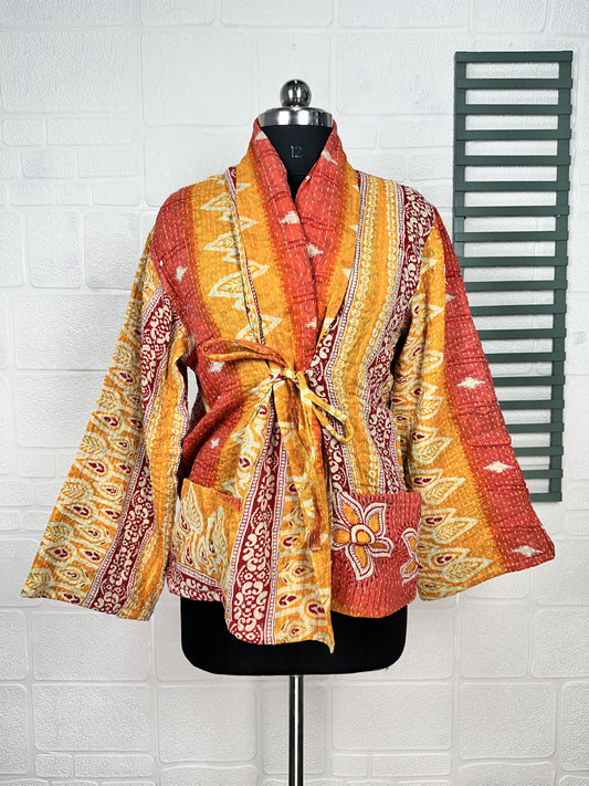 Vintage Kantha Stitch Dori Jacket | One of a Kind Handstitched Boho Chic Fashion Reversible Short Coat