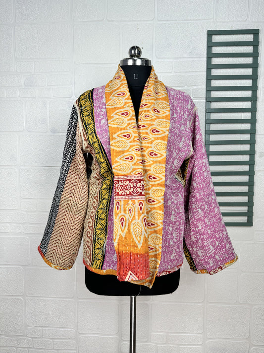 Vintage Kantha Stitch Dori Jacket | One of a Kind Handstitched Boho Chic Fashion Reversible Short Coat