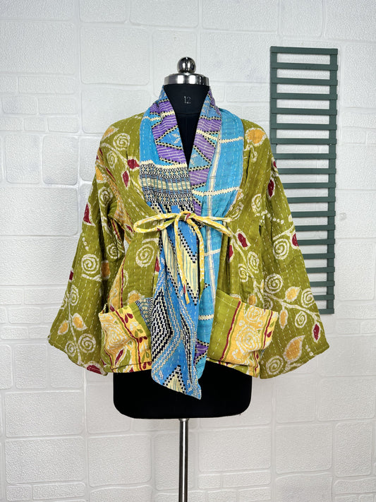 Vintage Kantha Stitch Dori Jacket | One of a Kind Handstitched Boho Chic Fashion Reversible Short Coat