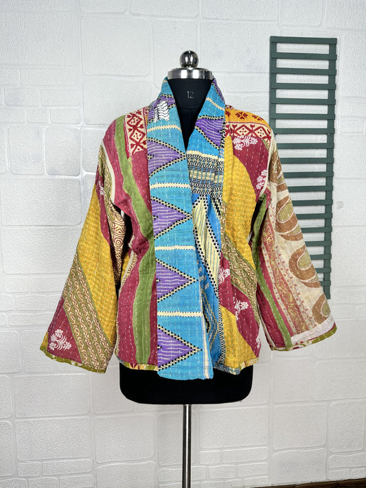 Vintage Kantha Stitch Dori Jacket | One of a Kind Handstitched Boho Chic Fashion Reversible Short Coat