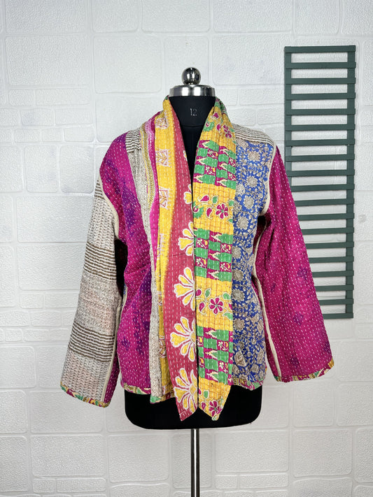 Vintage Kantha Stitch Dori Jacket | One of a Kind Handstitched Boho Chic Fashion Reversible Short Coat