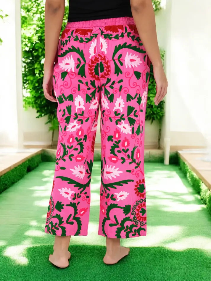 Women's Suzani embroidered Harem Pants in floral with pockets