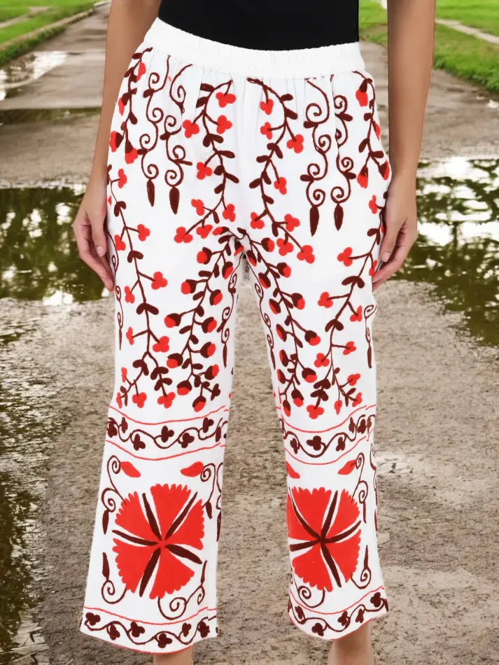 Women's Suzani embroidered Harem Pants in floral with pockets