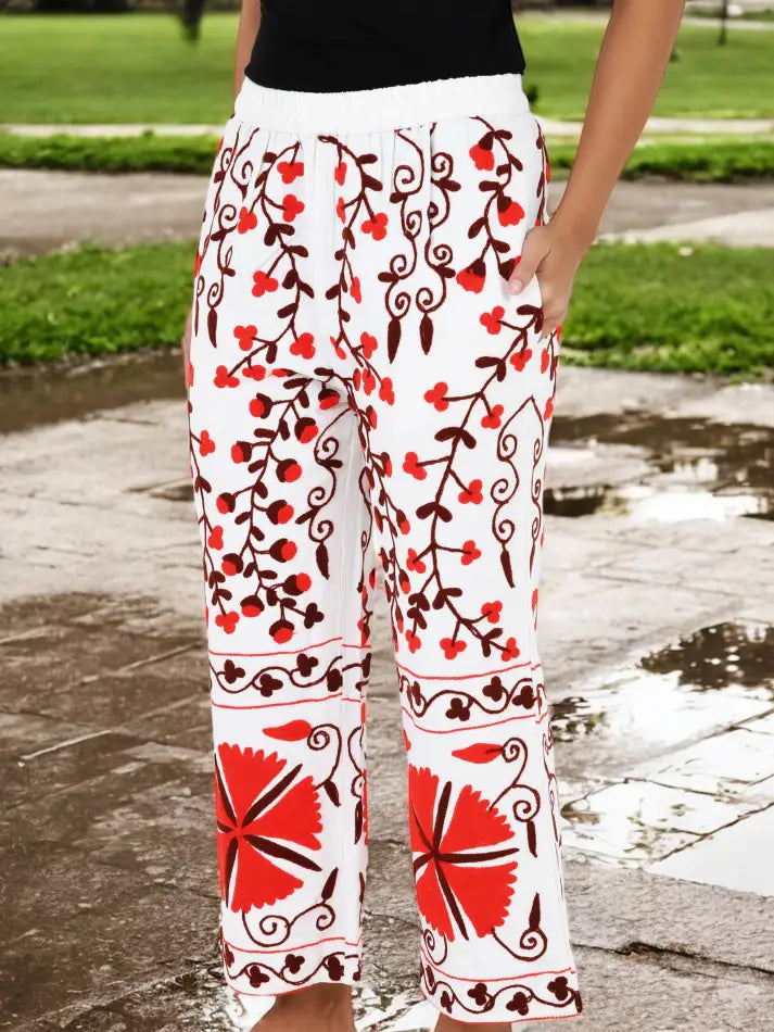 Women's Suzani embroidered Harem Pants in floral with pockets