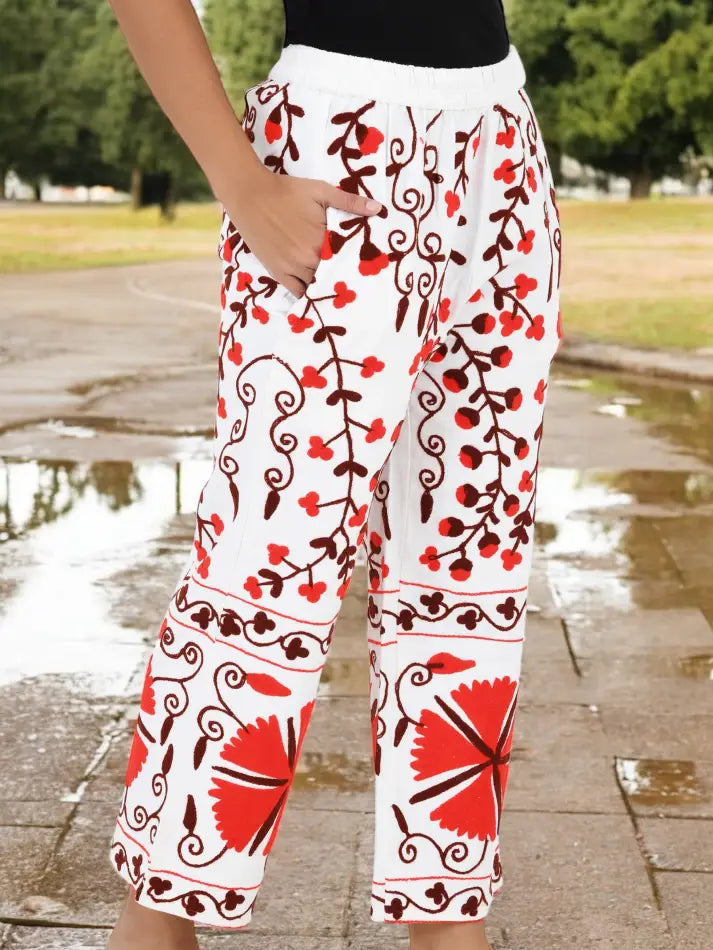 Women's Suzani embroidered Harem Pants in floral with pockets