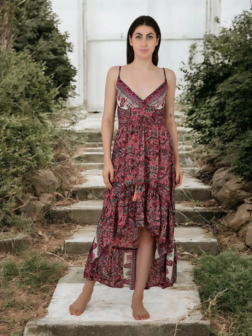 Women's Silk Maxi Dress in floral