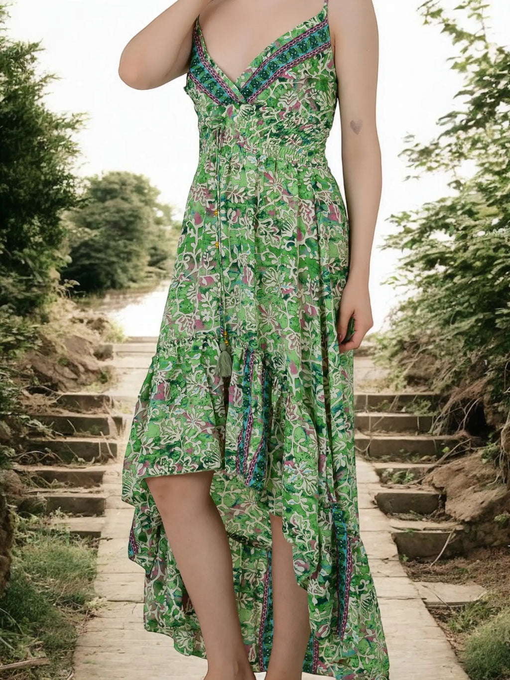 Women's Silk Maxi Dress in floral