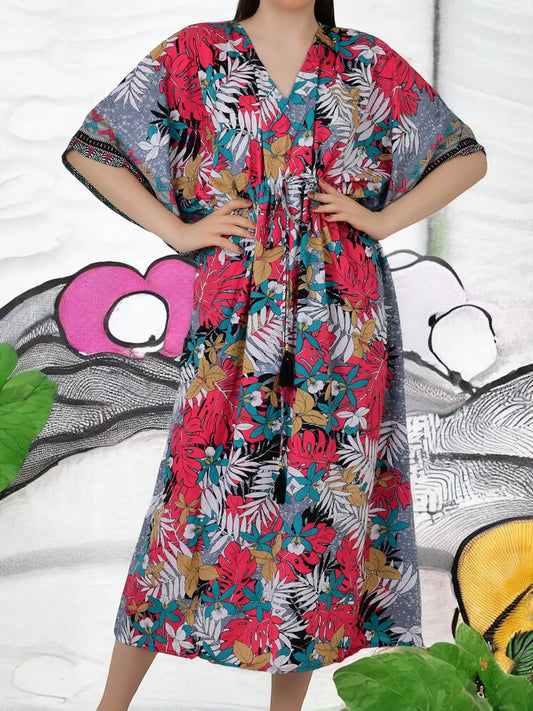 Women's Silk Blend Long Kaftan, Boho Chic Summer Dressing Gown, Boheme Beach Coverup, Loose Fit Maxi Dress, Luxury Lounge Wear, Gift for Her