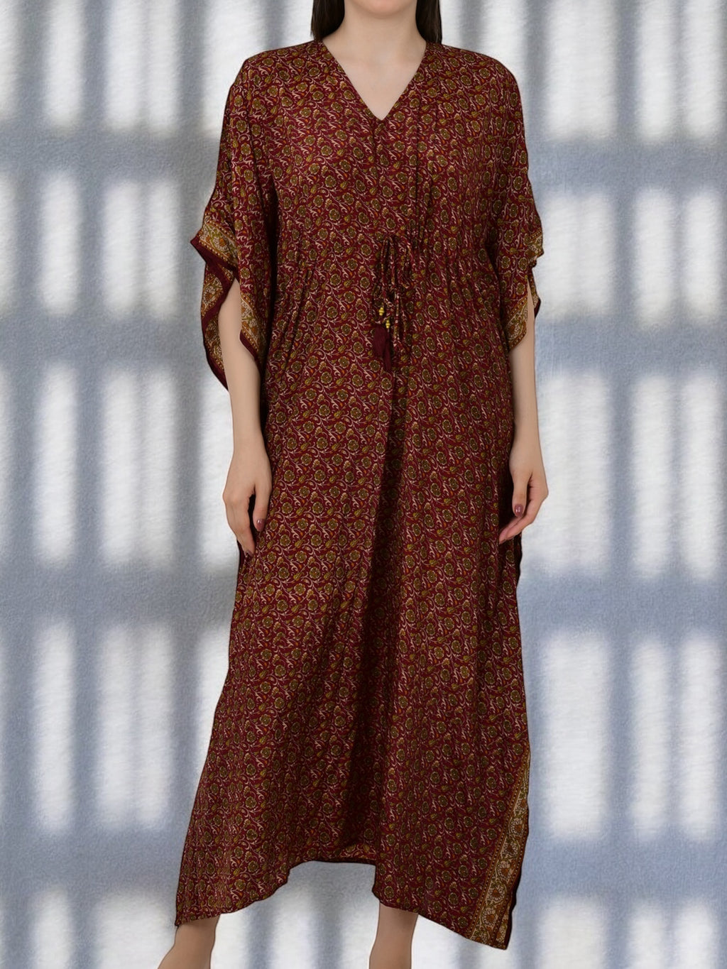 Women's Silk Long Kaftan in floral