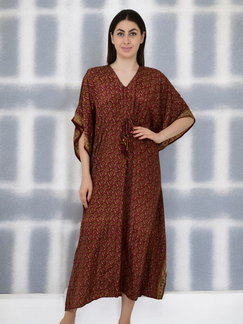 Women's Silk Long Kaftan in floral