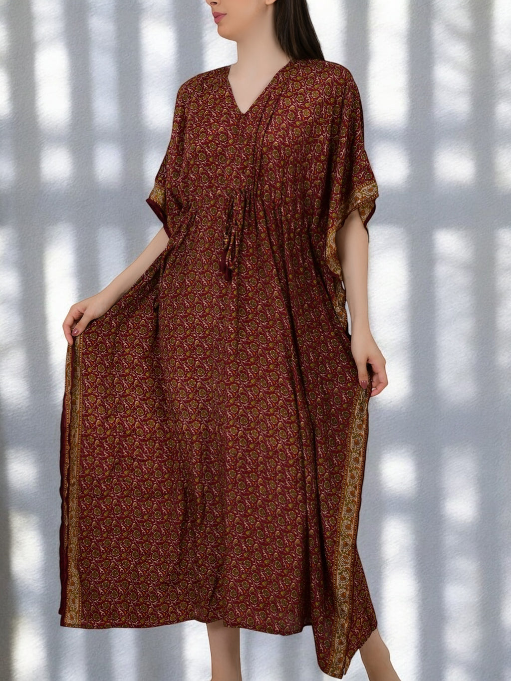 Women's Silk Long Kaftan in floral