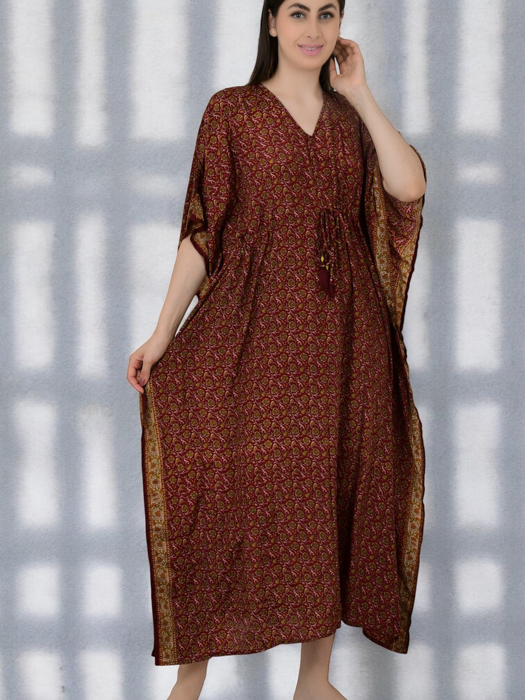 Women's Silk Long Kaftan in floral