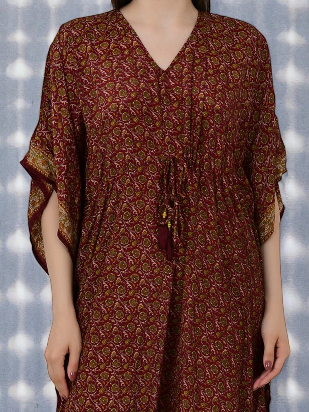 Women's Silk Long Kaftan in floral