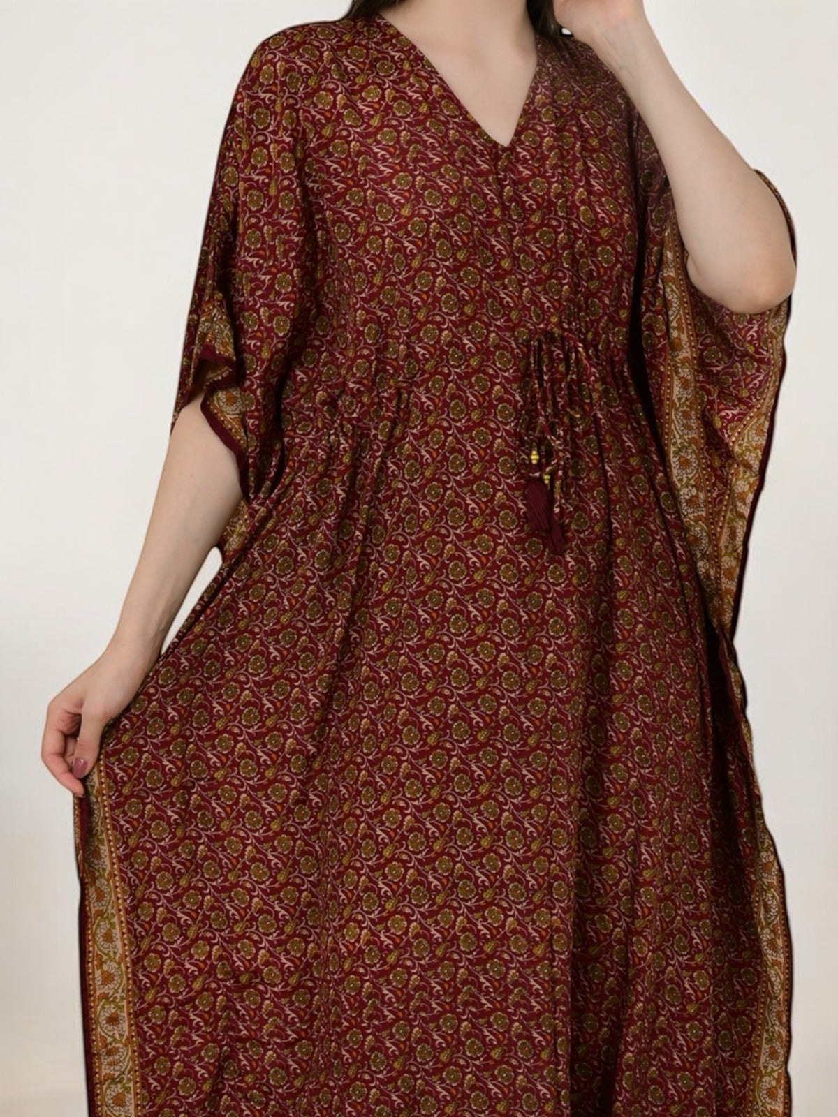 Women's Silk Long Kaftan in floral