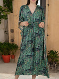 Women's Silk Kaftan Dress in green paisley