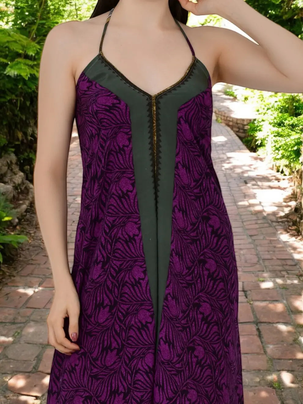 Silk Halter Maxi Dress in purple
