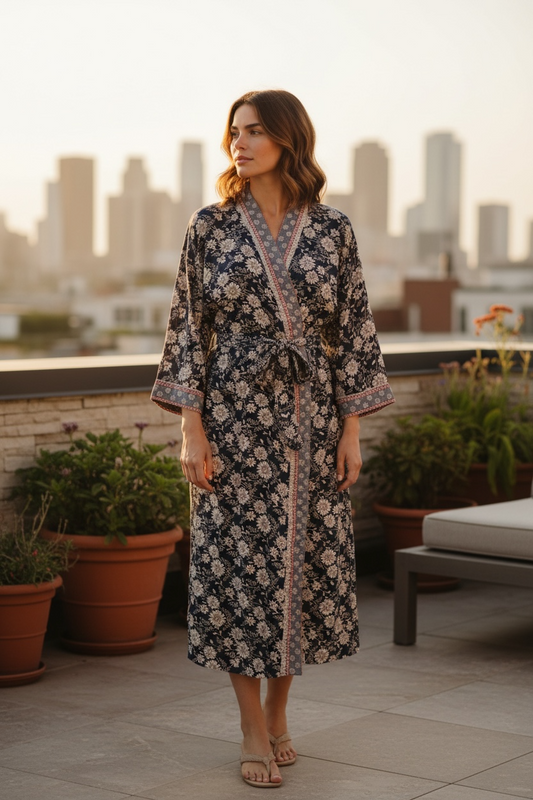 Recycle Silk Sari Women Kimono | Boho Chic Robe House, Beach Cover Up Vintage Bridesmaid Lounge Dressing Gown l Resort Wear Gypsy Nightwear