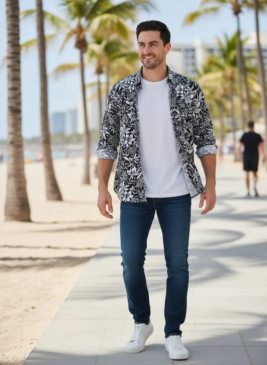 Silk Blend Men's Shirt | Limited Edition Custom Fit Long Sleeve Button Up Collar Shirt | Stylish Dress Shirt, Beach Overshirt, Gift for Him