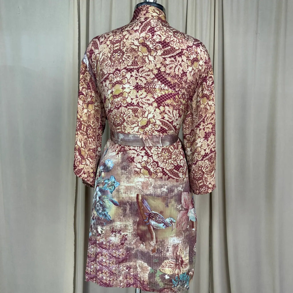 Vintage Silk Sari Boho Kimono | Luxury Loungewear House Robe Flowy Gown, Regal Floral Romance Duster Beach CoverUp, Bridesmaid Dressing Gown