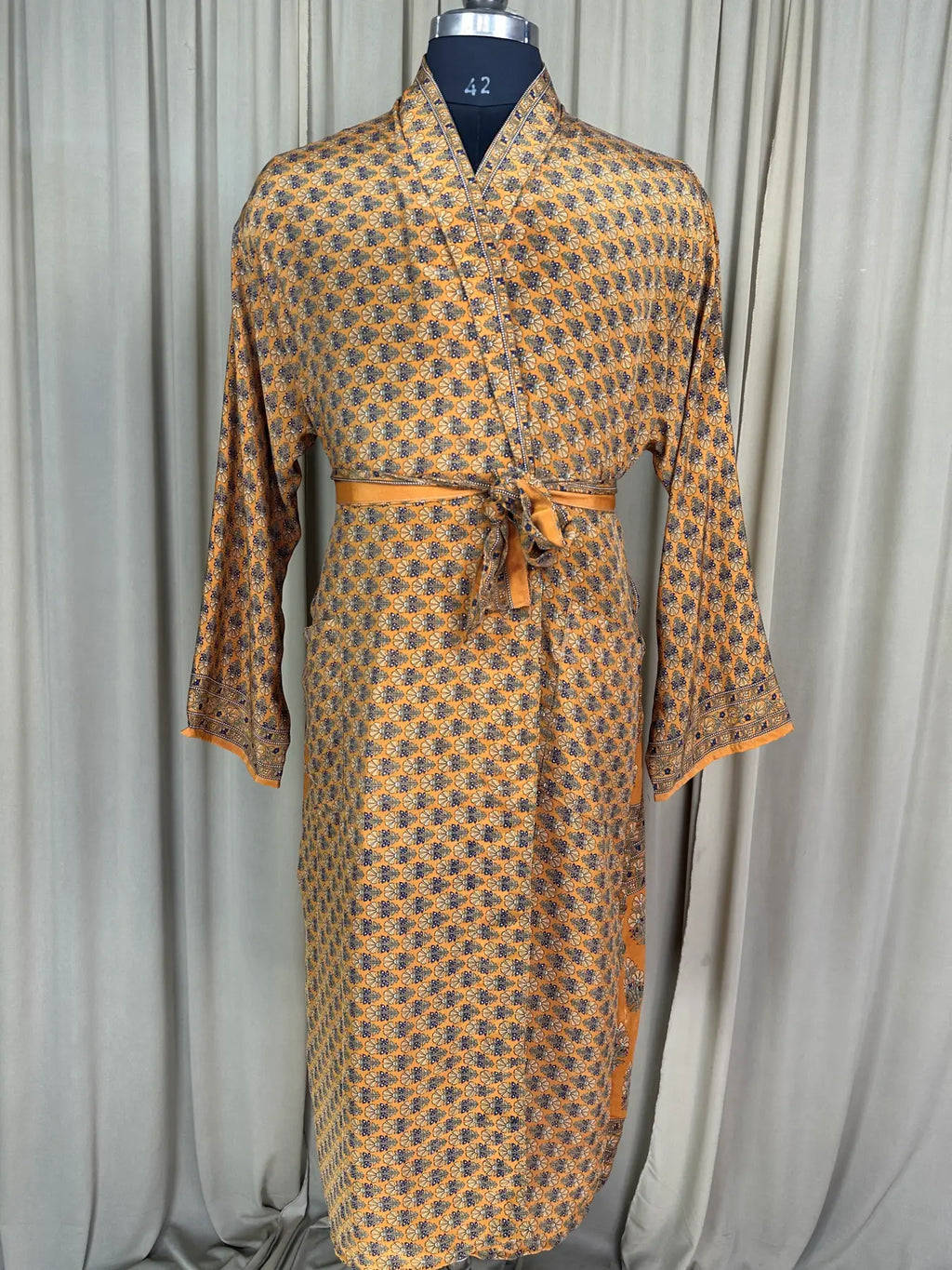 Men's Silky Kimono Robe in yellow floral