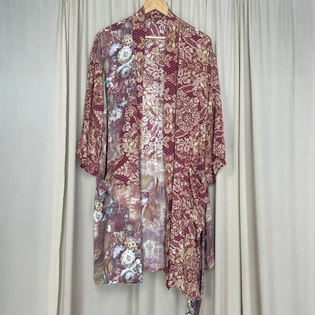 Vintage Silk Sari Boho Kimono | Luxury Loungewear House Robe Flowy Gown, Regal Floral Romance Duster Beach CoverUp, Bridesmaid Dressing Gown
