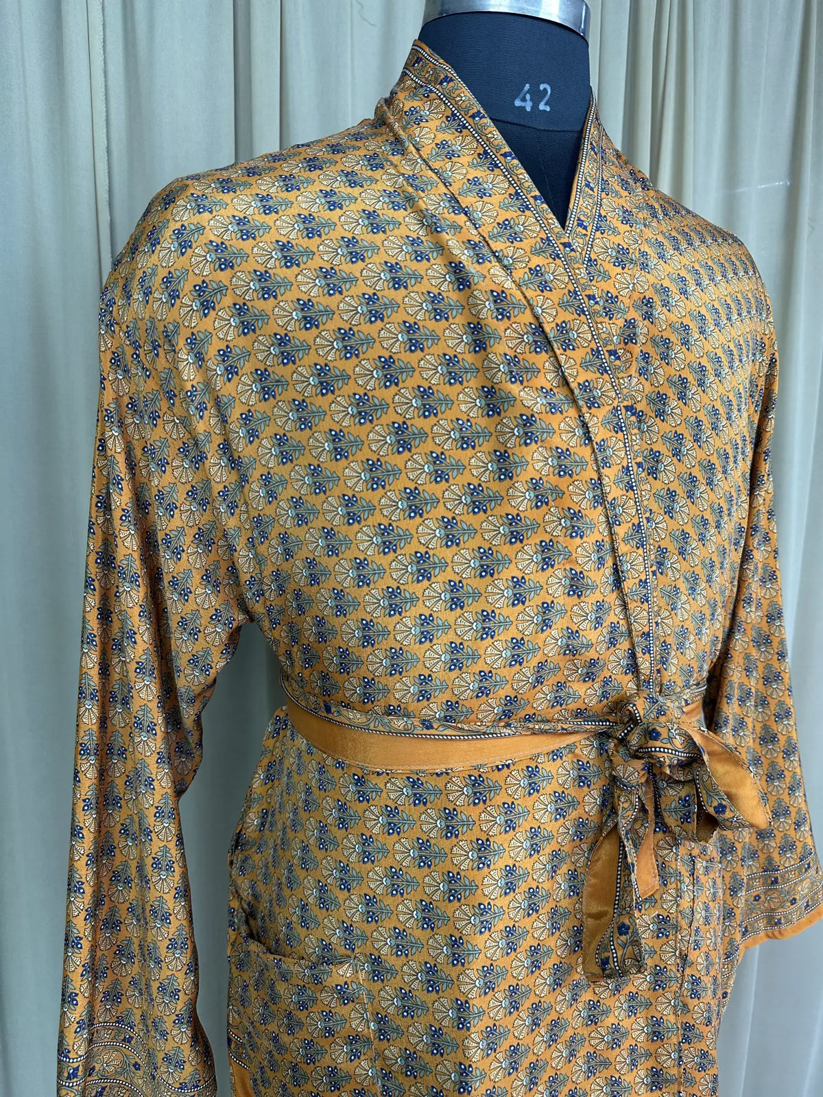 Silky Soft Menâ€™s Kimono Robe | Masculine Elegant Classic Sustainable Vintage House Robe gift, Timeless Comfy Lounge Beach Wear Yellow Floral