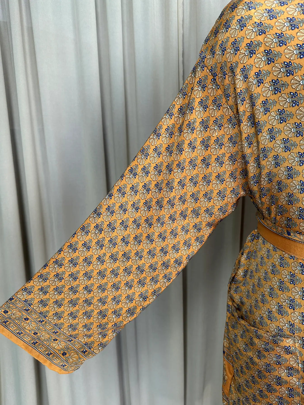 Men's Silky Kimono Robe in yellow floral
