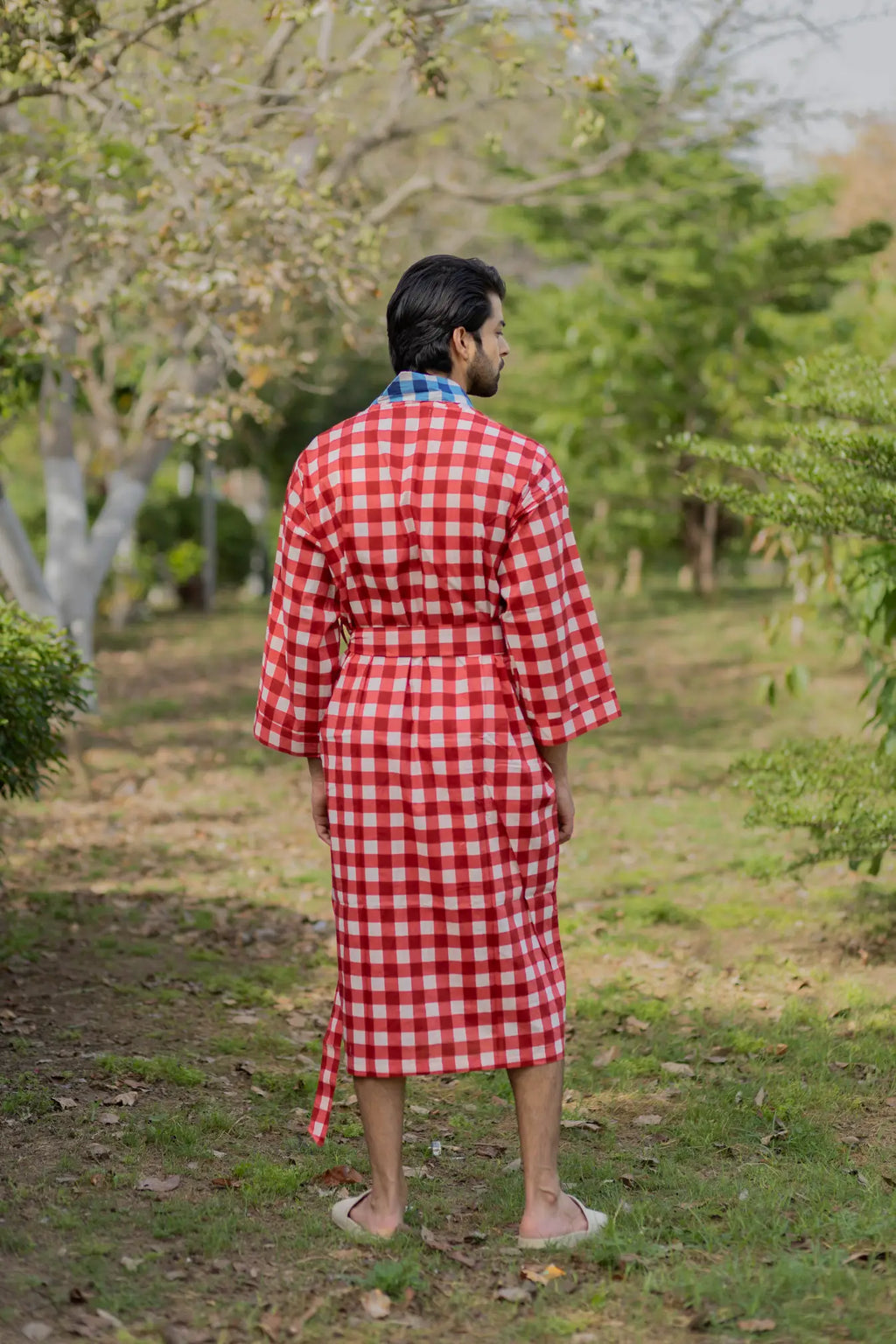 Men's Cotton Kimono Robe in geometric